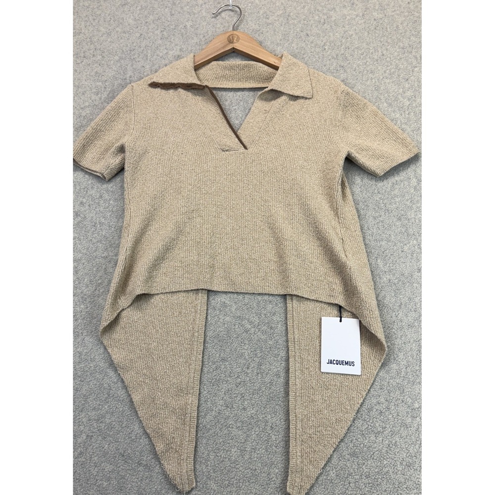 NWT Jacquemus Womens Le Polo Bagnu Open Back Top Beige Short Sleeve V-Neck 40